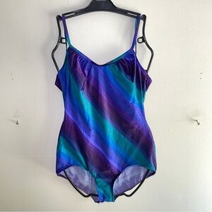 Vintage Jantzen 80s 90s Blue Purple Bathing Suit Size Large / X-Large X Large XL